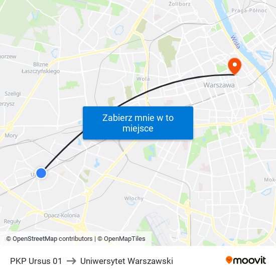 PKP Ursus 01 to Uniwersytet Warszawski map