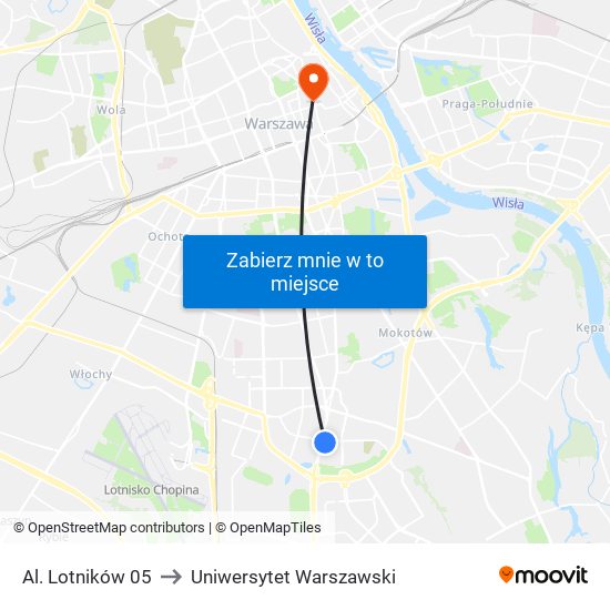 Al. Lotników 05 to Uniwersytet Warszawski map