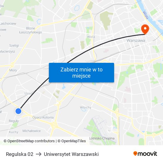 Regulska 02 to Uniwersytet Warszawski map