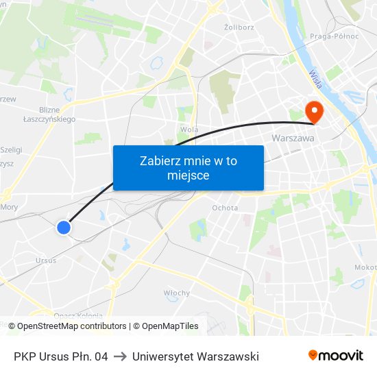 PKP Ursus Płn. 04 to Uniwersytet Warszawski map