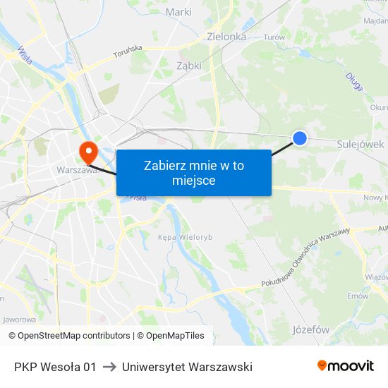 PKP Wesoła 01 to Uniwersytet Warszawski map