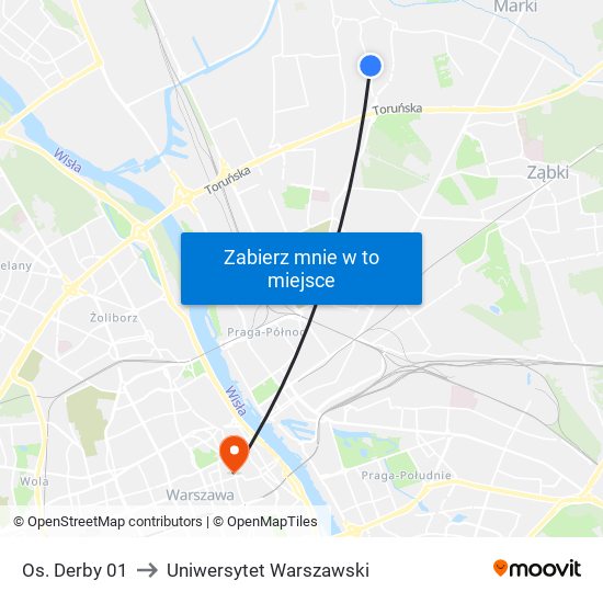 Os. Derby 01 to Uniwersytet Warszawski map