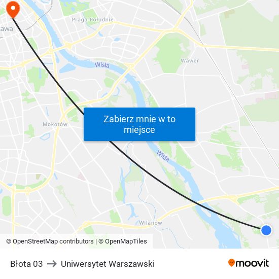 Błota 03 to Uniwersytet Warszawski map