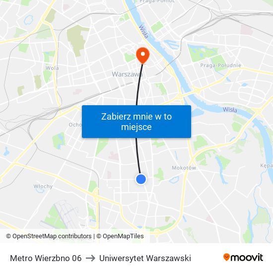 Metro Wierzbno 06 to Uniwersytet Warszawski map