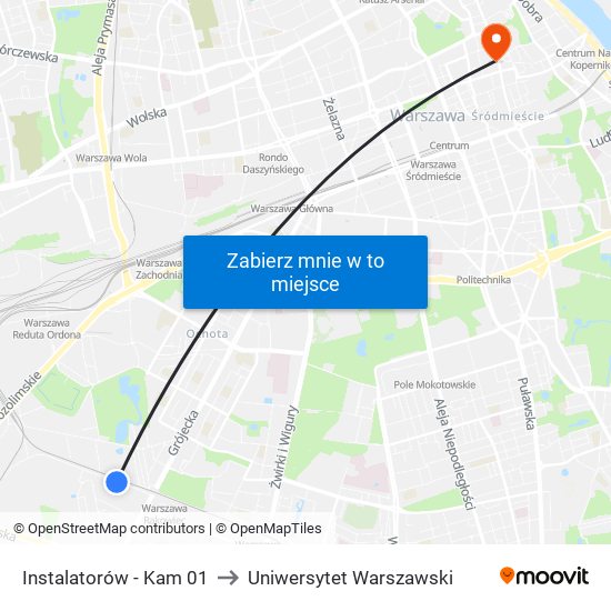Instalatorów-Kam to Uniwersytet Warszawski map