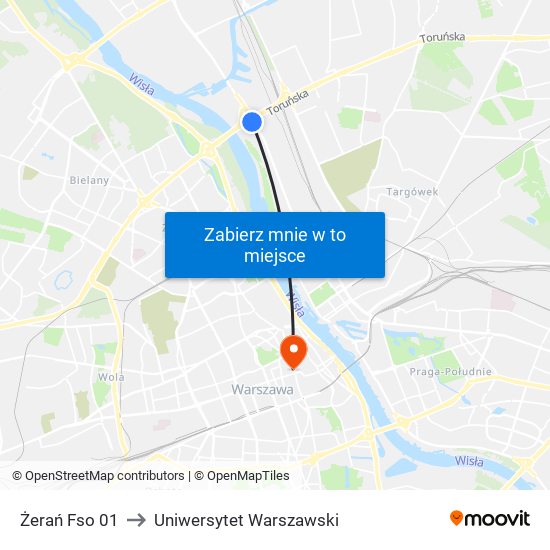 Żerań Fso 01 to Uniwersytet Warszawski map