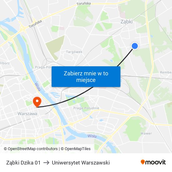 Ząbki Dzika 01 to Uniwersytet Warszawski map