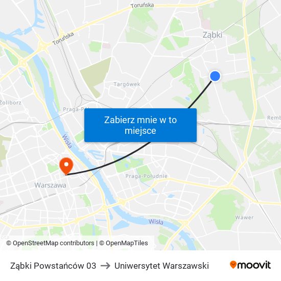 Ząbki Powstańców 03 to Uniwersytet Warszawski map