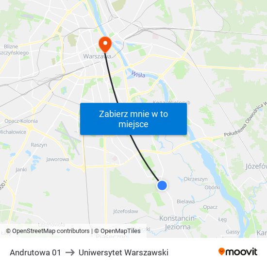 Andrutowa to Uniwersytet Warszawski map