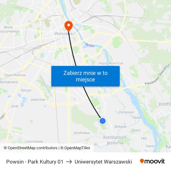 Powsin - Park Kultury 01 to Uniwersytet Warszawski map