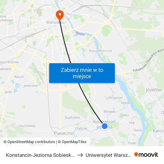 Konstancin-Jeziorna Sobieskiego 01 to Uniwersytet Warszawski map
