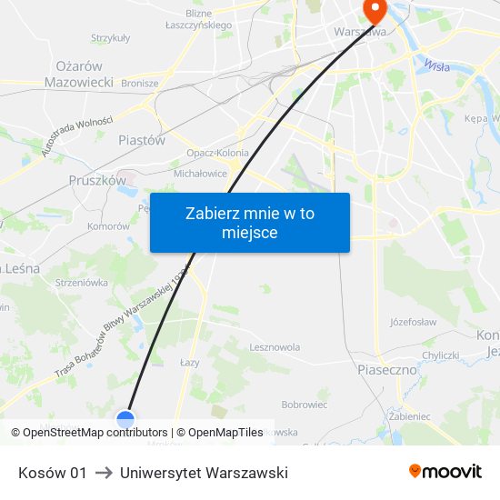 Kosów 01 to Uniwersytet Warszawski map