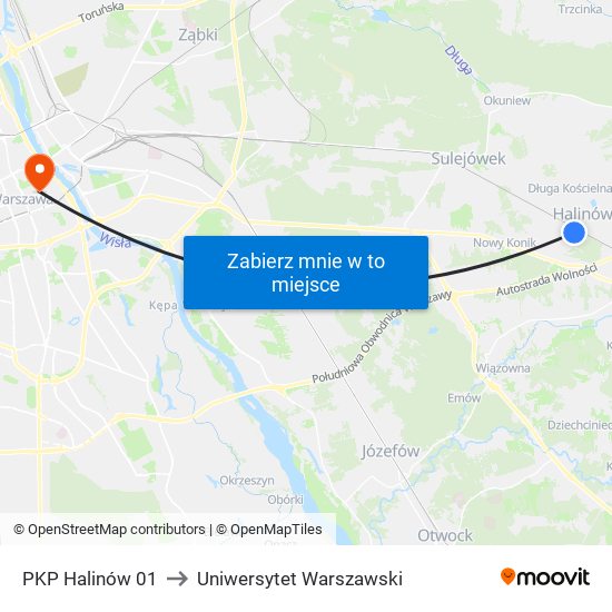 PKP Halinów 01 to Uniwersytet Warszawski map