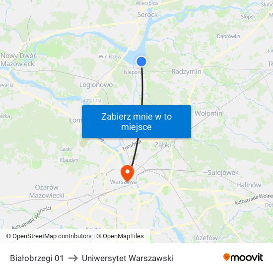 Białobrzegi 01 to Uniwersytet Warszawski map