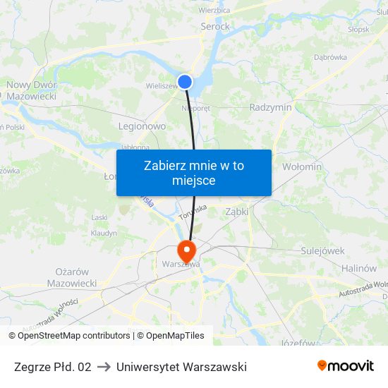 Zegrze Płd. 02 to Uniwersytet Warszawski map