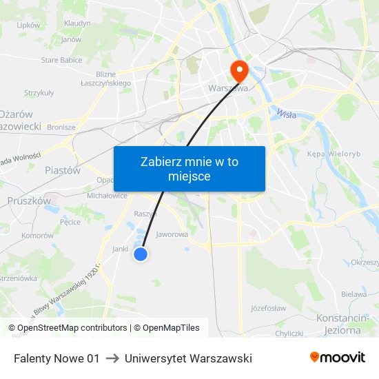 Falenty Nowe 01 to Uniwersytet Warszawski map