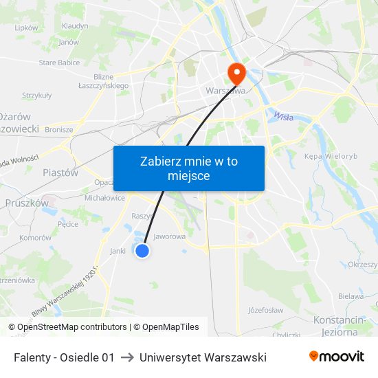 Falenty - Osiedle 01 to Uniwersytet Warszawski map