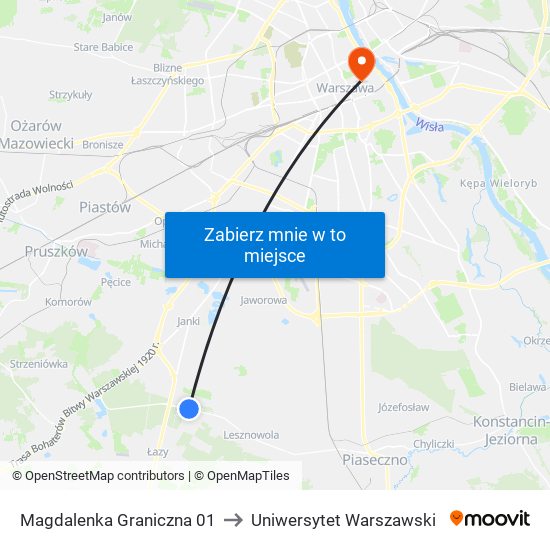 Magdalenka Graniczna 01 to Uniwersytet Warszawski map