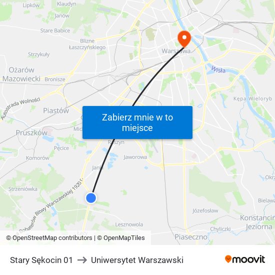 Stary Sękocin 01 to Uniwersytet Warszawski map