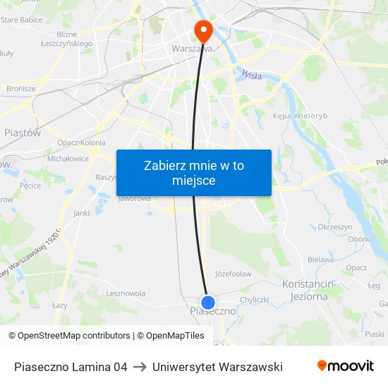 Piaseczno Lamina to Uniwersytet Warszawski map