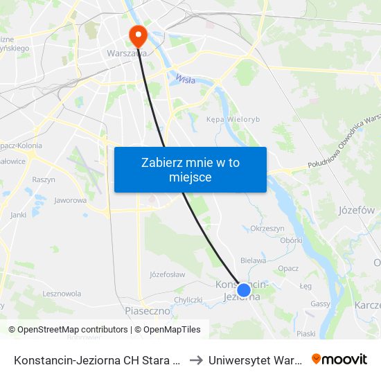 Konstancin-Jeziorna CH Stara Papiernia to Uniwersytet Warszawski map