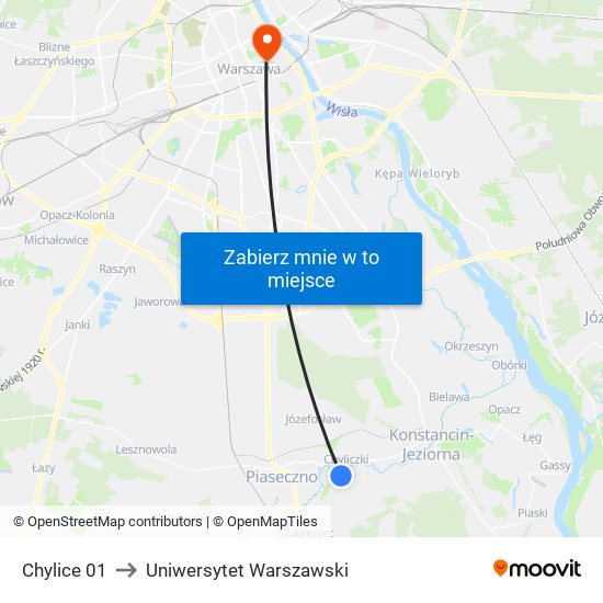 Chylice to Uniwersytet Warszawski map
