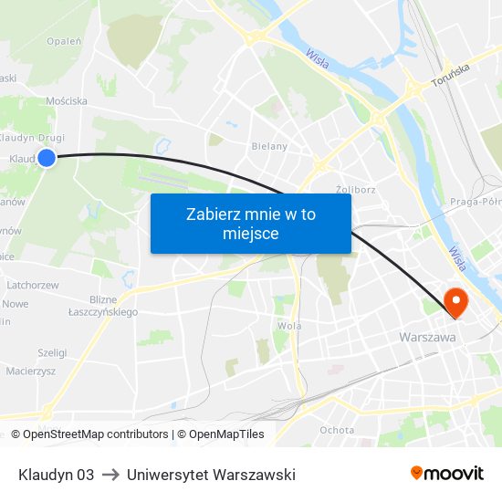 Klaudyn 03 to Uniwersytet Warszawski map
