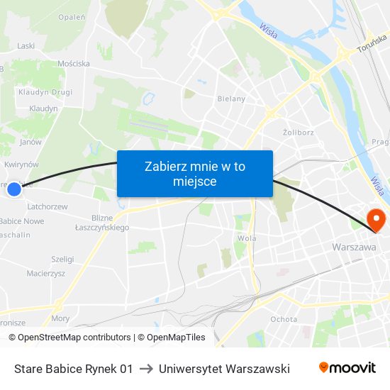Stare Babice Rynek 01 to Uniwersytet Warszawski map