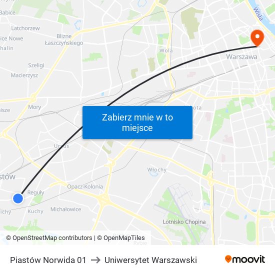 Piastów Norwida 01 to Uniwersytet Warszawski map