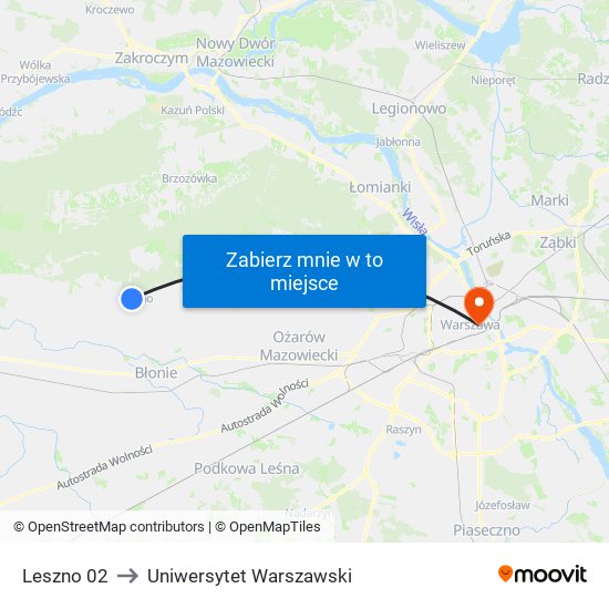 Leszno 02 to Uniwersytet Warszawski map