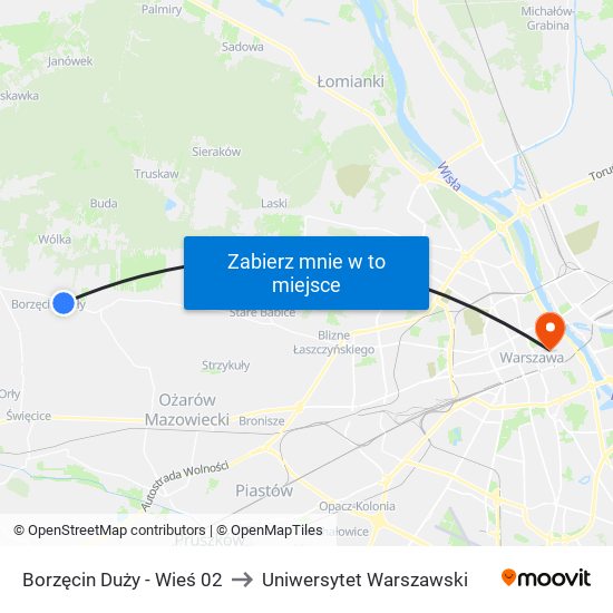 Borzęcin Duży - Wieś 02 to Uniwersytet Warszawski map