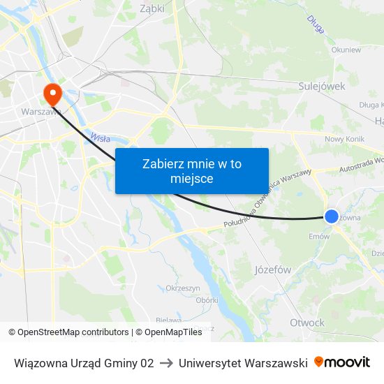 Wiązowna Urząd Gminy 02 to Uniwersytet Warszawski map