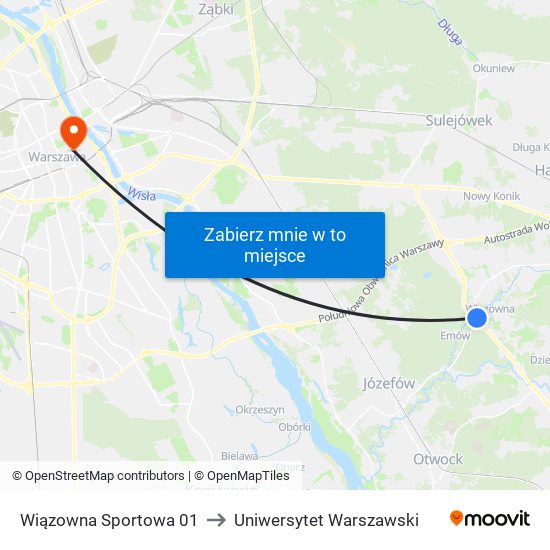 Wiązowna Sportowa to Uniwersytet Warszawski map