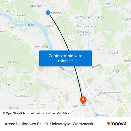 Arena Legionowo 01 to Uniwersytet Warszawski map