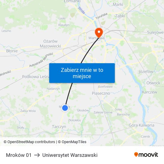 Mroków to Uniwersytet Warszawski map