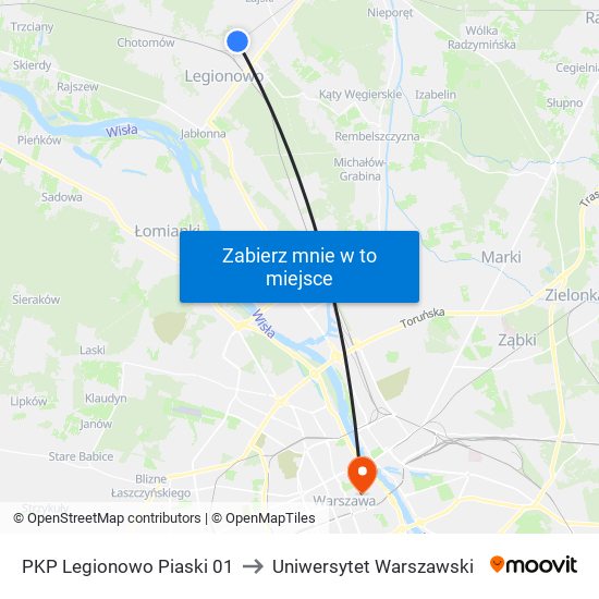 PKP Legionowo Piaski 01 to Uniwersytet Warszawski map