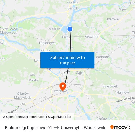 Białobrzegi Kąpielowa 01 to Uniwersytet Warszawski map