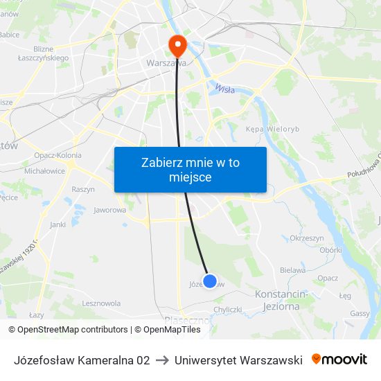 Józefosław Kameralna 02 to Uniwersytet Warszawski map