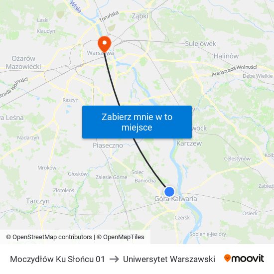 Moczydłów Ku Słońcu 01 to Uniwersytet Warszawski map