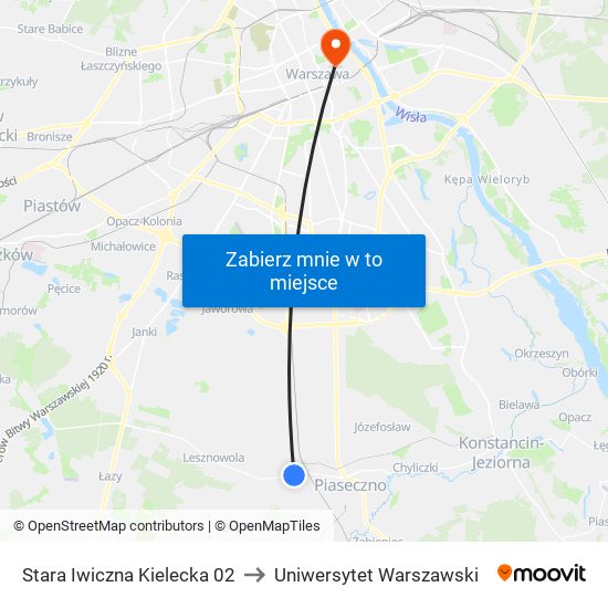 Stara Iwiczna Kielecka 02 to Uniwersytet Warszawski map