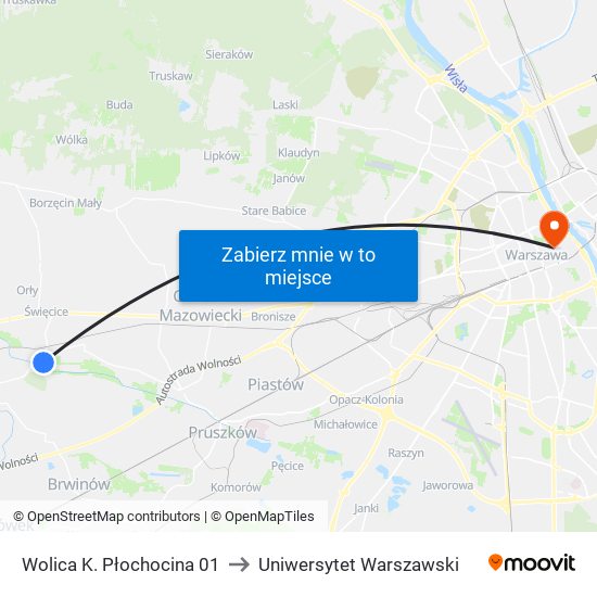 Wolica K. Płochocina 01 to Uniwersytet Warszawski map