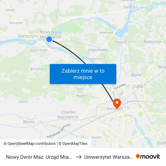 Nowy Dwór Maz. Urząd Miasta 01 to Uniwersytet Warszawski map