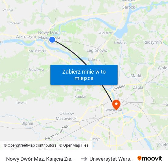 Nowy Dwór Maz. Księcia Ziemowita 02 to Uniwersytet Warszawski map