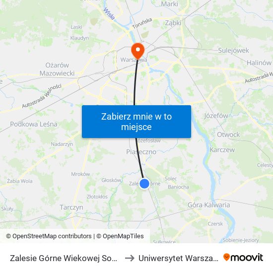 Zalesie Górne Wiekowej Sosny 01 to Uniwersytet Warszawski map