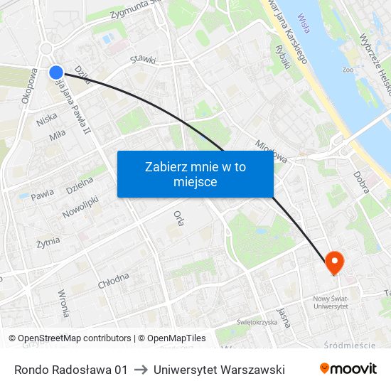 Rondo „Radosława” to Uniwersytet Warszawski map