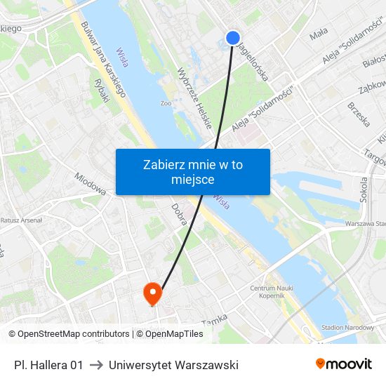 Pl. Hallera 01 to Uniwersytet Warszawski map