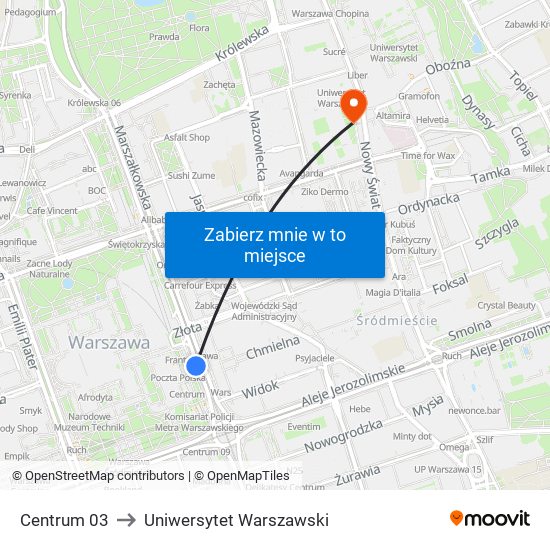 Centrum 03 to Uniwersytet Warszawski map