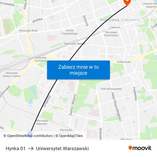 Hynka 01 to Uniwersytet Warszawski map