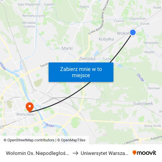 Wołomin Os. Niepodległości to Uniwersytet Warszawski map