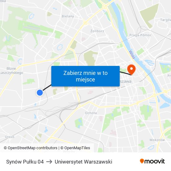 Synów Pułku 04 to Uniwersytet Warszawski map